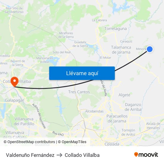 Valdenuño Fernández to Collado Villalba map