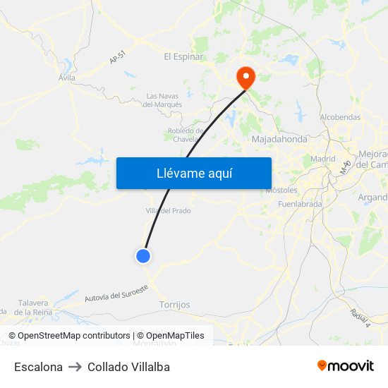 Escalona to Collado Villalba map