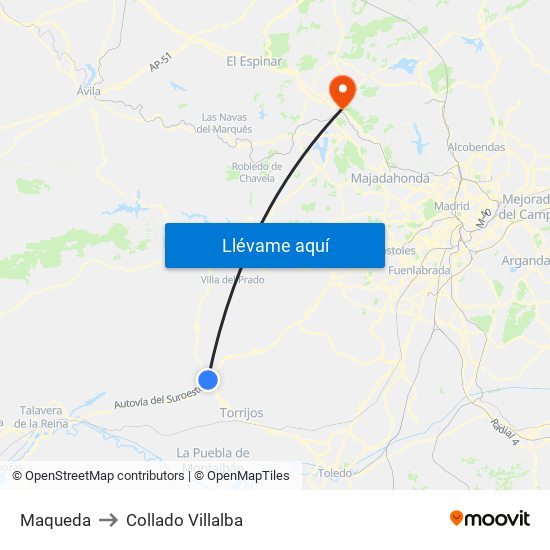 Maqueda to Collado Villalba map