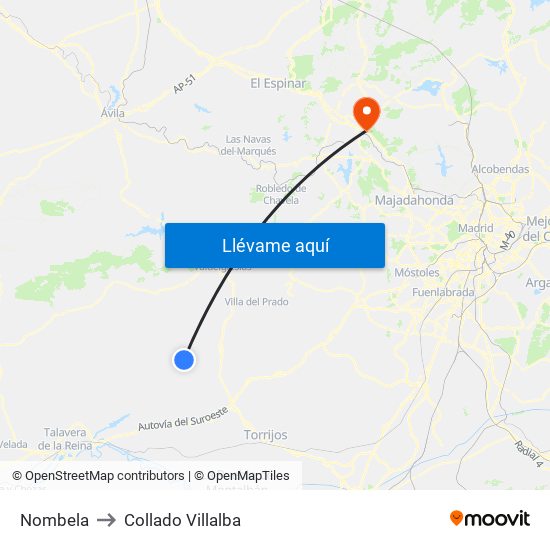 Nombela to Collado Villalba map