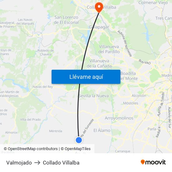 Valmojado to Collado Villalba map