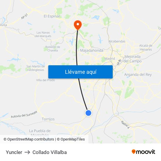 Yuncler to Collado Villalba map