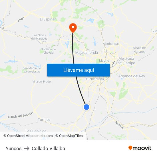 Yuncos to Collado Villalba map