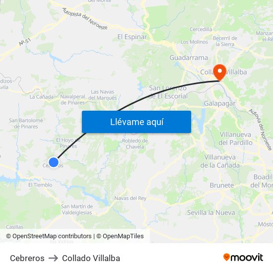 Cebreros to Collado Villalba map