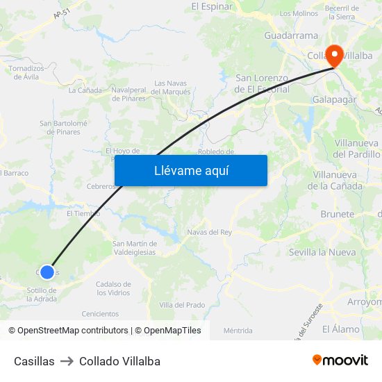Casillas to Collado Villalba map