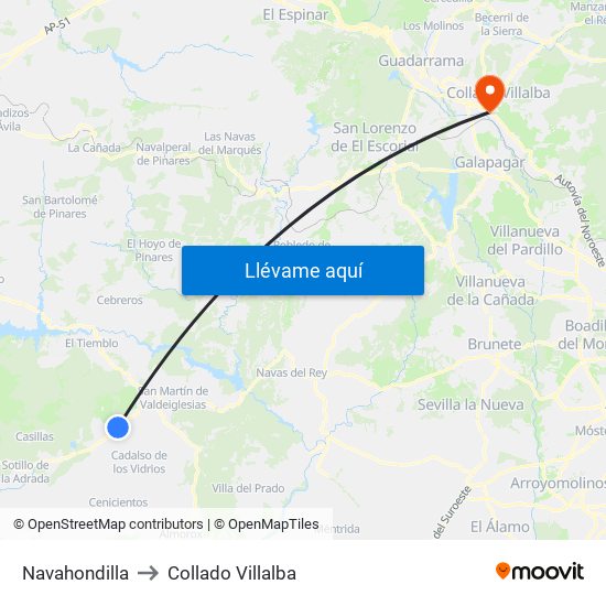 Navahondilla to Collado Villalba map