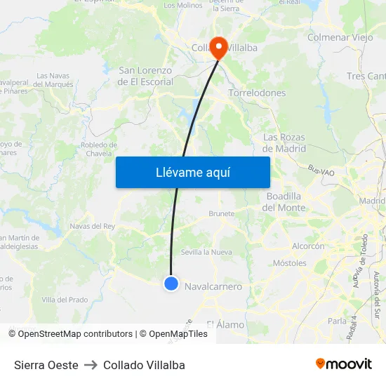 Sierra Oeste to Collado Villalba map