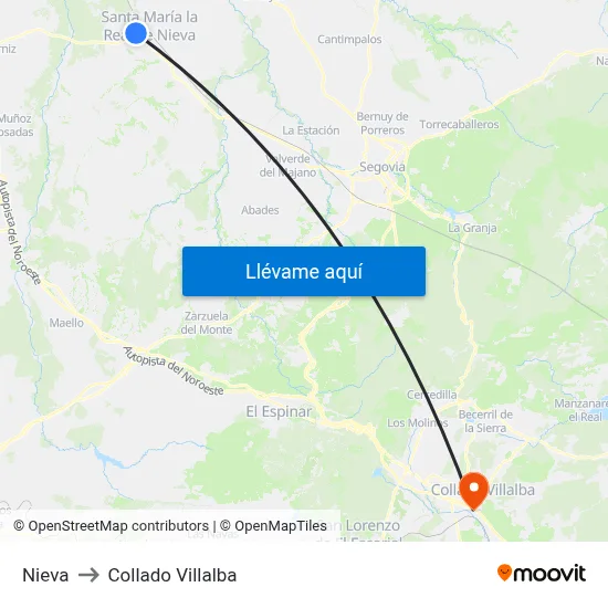 Nieva to Collado Villalba map