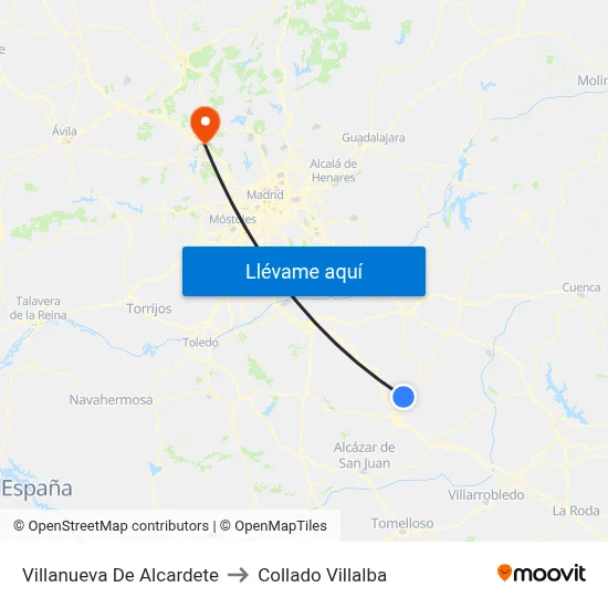 Villanueva De Alcardete to Collado Villalba map