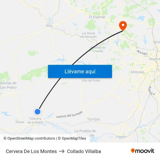 Cervera De Los Montes to Collado Villalba map