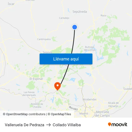 Valleruela De Pedraza to Collado Villalba map