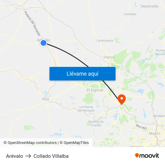 Arévalo to Collado Villalba map