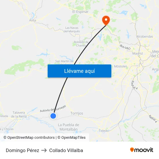 Domingo Pérez to Collado Villalba map