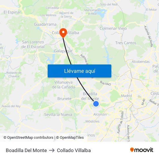 Boadilla Del Monte to Collado Villalba map