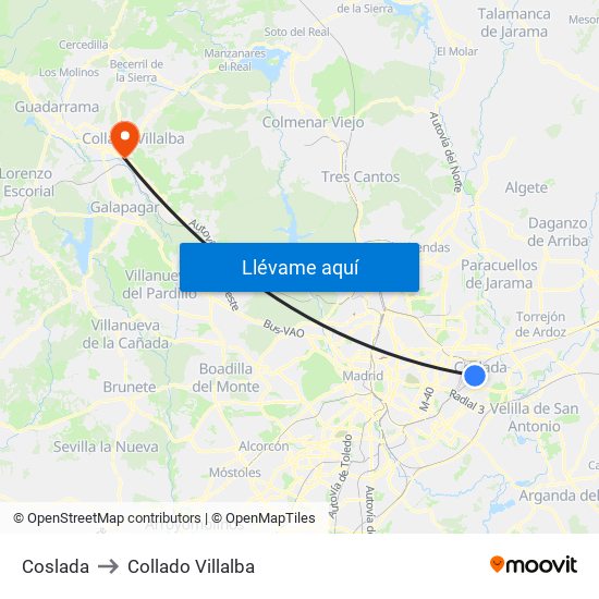 Coslada to Collado Villalba map
