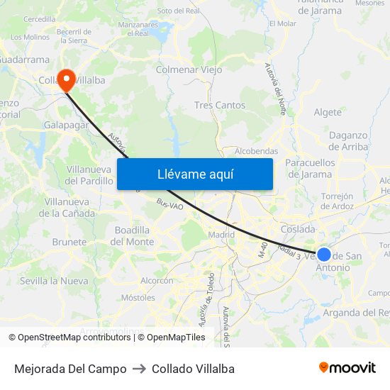Mejorada Del Campo to Collado Villalba map