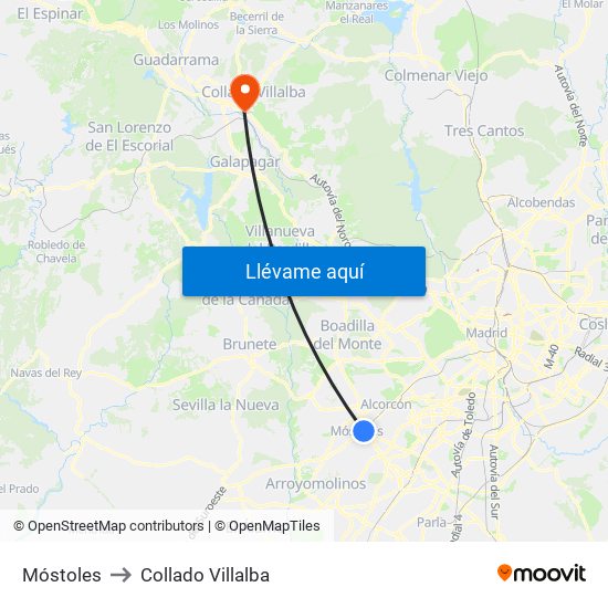 Móstoles to Collado Villalba map