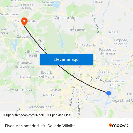 Rivas-Vaciamadrid to Collado Villalba map