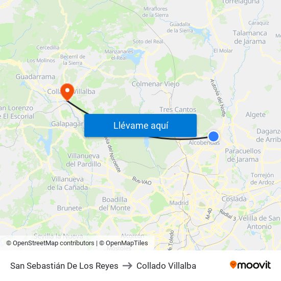 San Sebastián De Los Reyes to Collado Villalba map