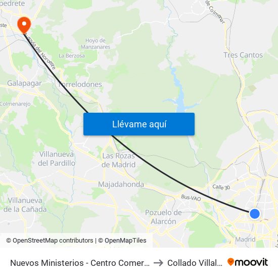 Nuevos Ministerios - Centro Comercial to Collado Villalba map