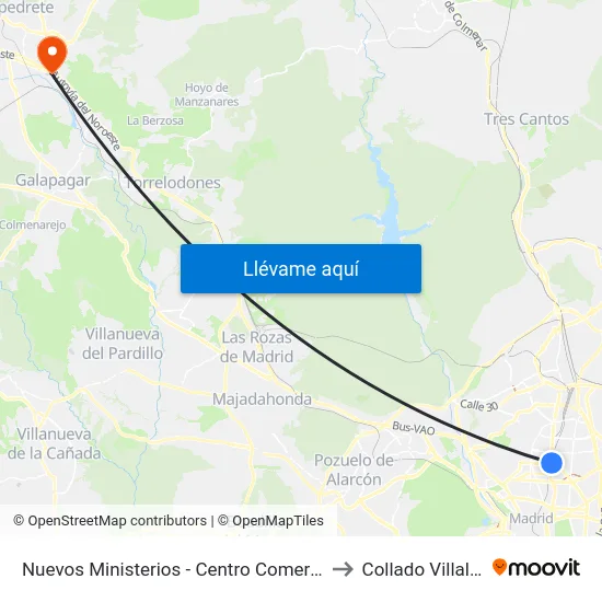 Nuevos Ministerios - Centro Comercial to Collado Villalba map