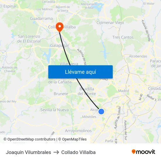 Joaquín Vilumbrales to Collado Villalba map