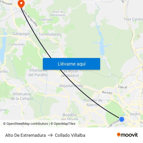 Alto De Extremadura to Collado Villalba map