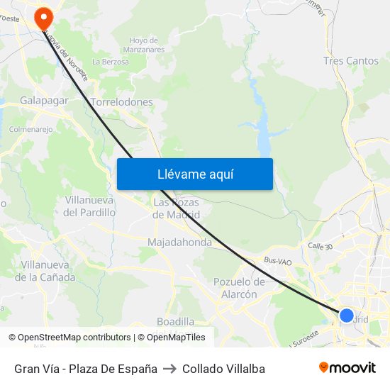Gran Vía - Plaza De España to Collado Villalba map