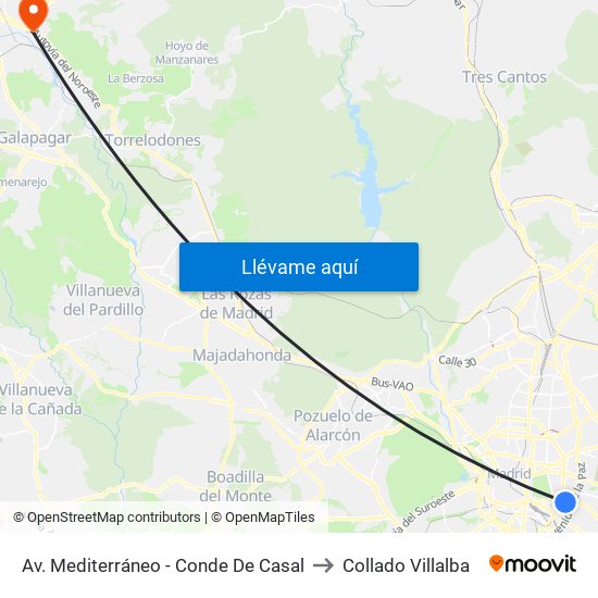 Av. Mediterráneo - Conde De Casal to Collado Villalba map