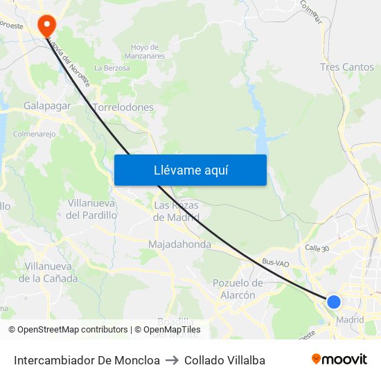 Intercambiador De Moncloa to Collado Villalba map