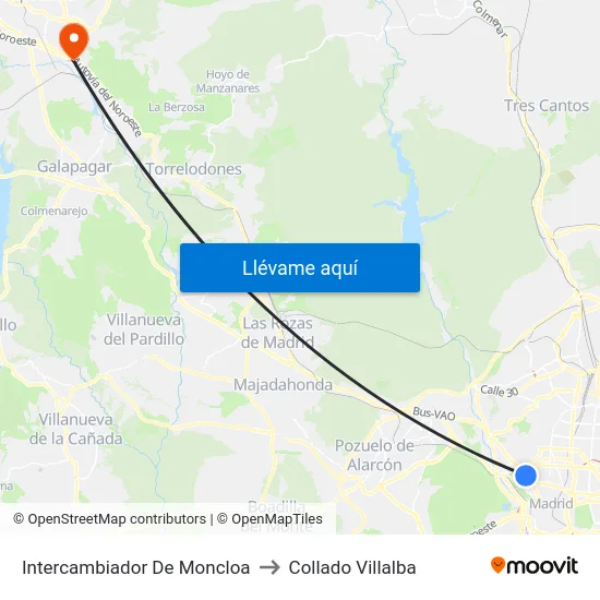 Intercambiador De Moncloa to Collado Villalba map