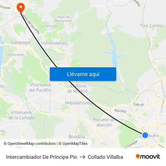 Intercambiador De Príncipe Pío to Collado Villalba map