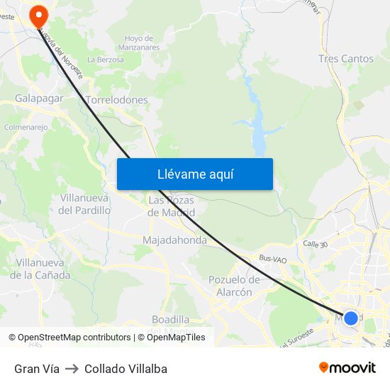 Gran Vía to Collado Villalba map