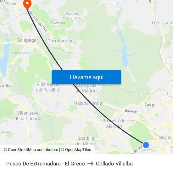 Paseo De Extremadura - El Greco to Collado Villalba map