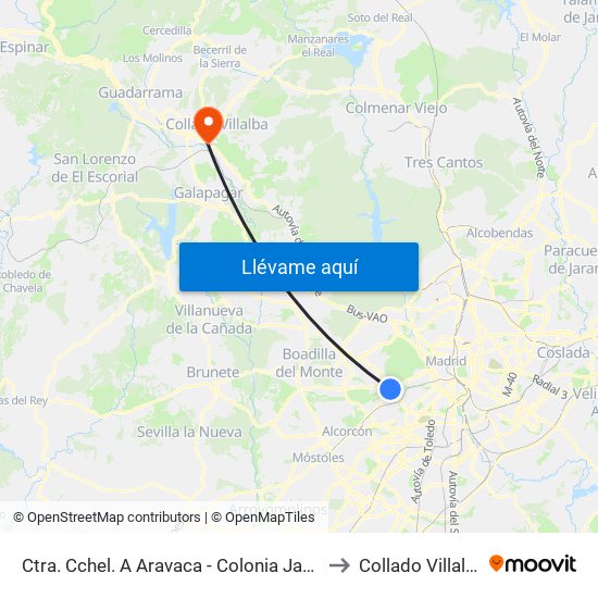 Ctra. Cchel. A Aravaca - Colonia Jardín to Collado Villalba map