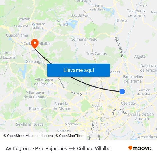 Av. Logroño - Pza. Pajarones to Collado Villalba map