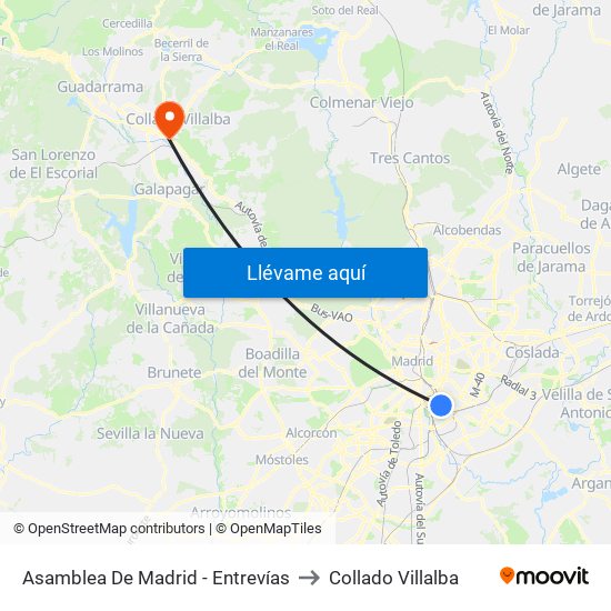 Asamblea De Madrid - Entrevías to Collado Villalba map