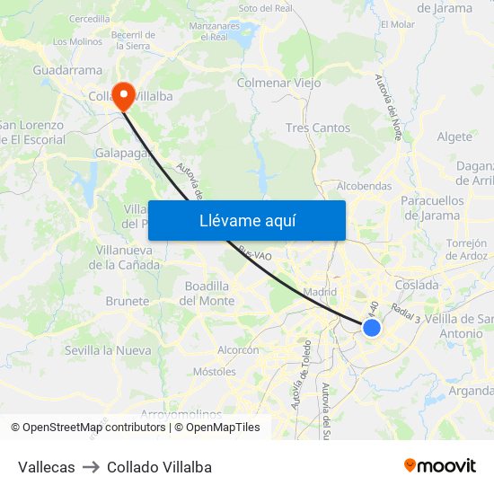 Vallecas to Collado Villalba map