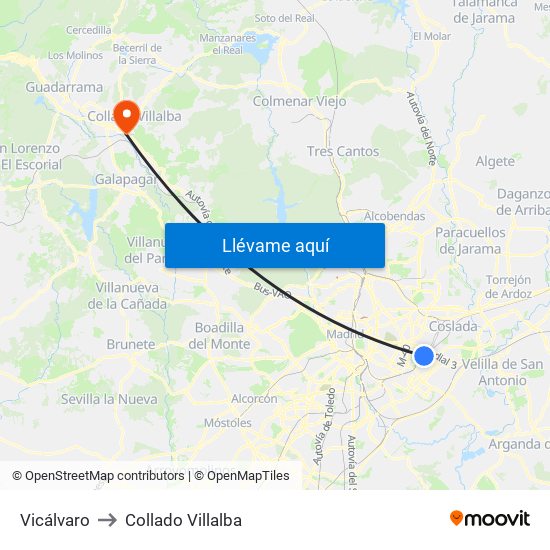 Vicálvaro to Collado Villalba map