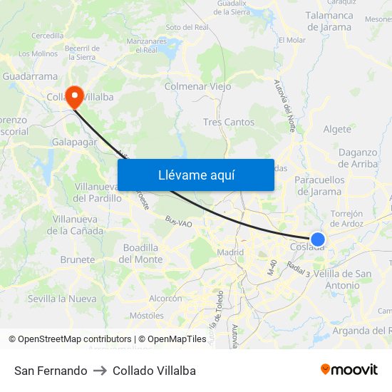 San Fernando to Collado Villalba map