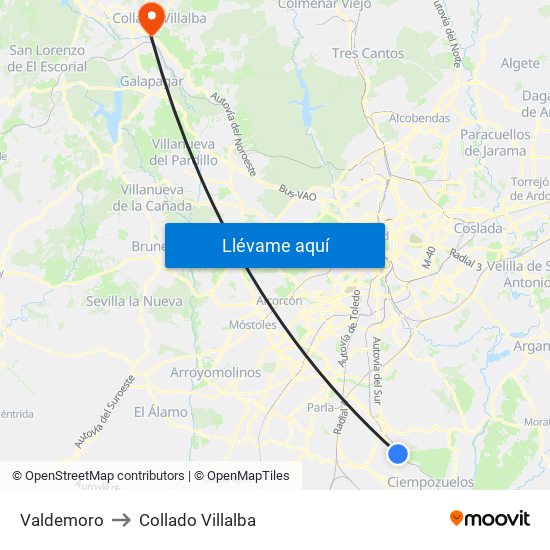 Valdemoro to Collado Villalba map