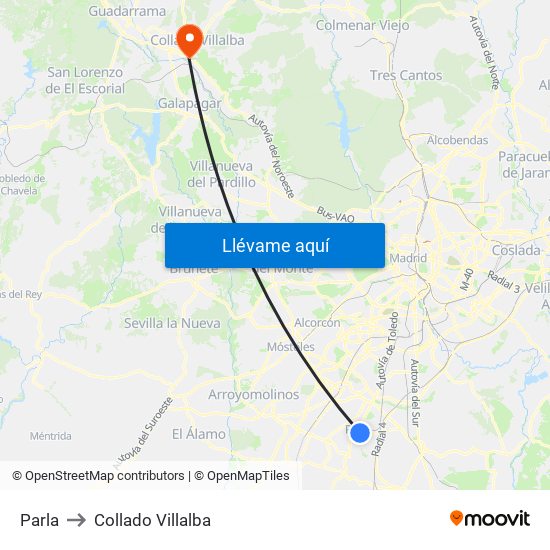 Parla to Collado Villalba map