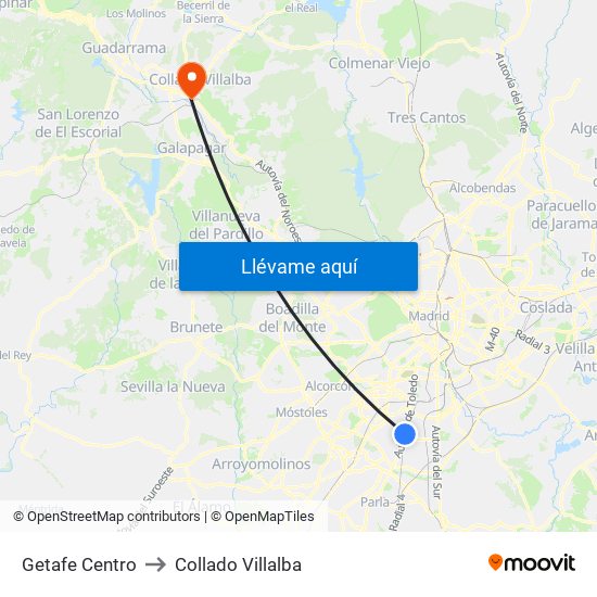 Getafe Centro to Collado Villalba map