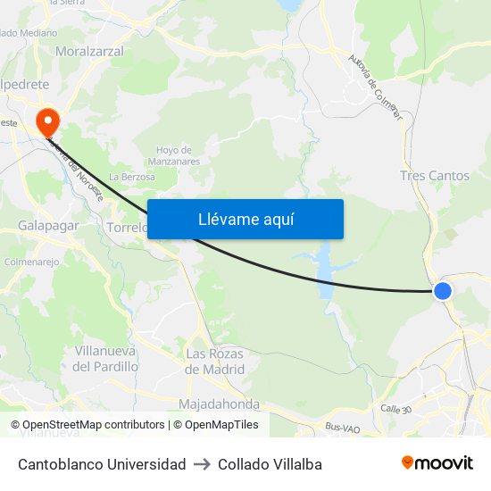 Cantoblanco Universidad to Collado Villalba map