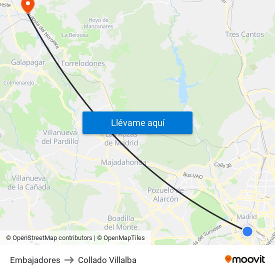 Embajadores to Collado Villalba map