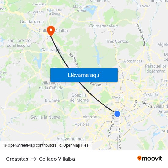 Orcasitas to Collado Villalba map