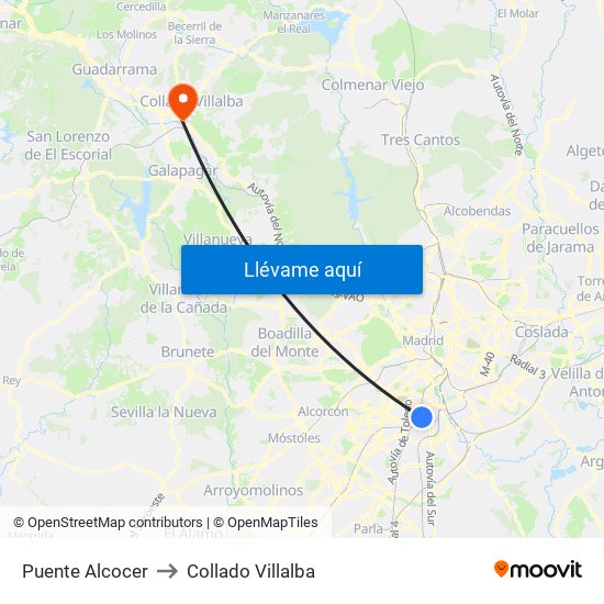 Puente Alcocer to Collado Villalba map