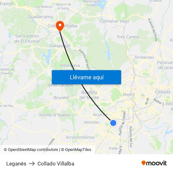 Leganés to Collado Villalba map