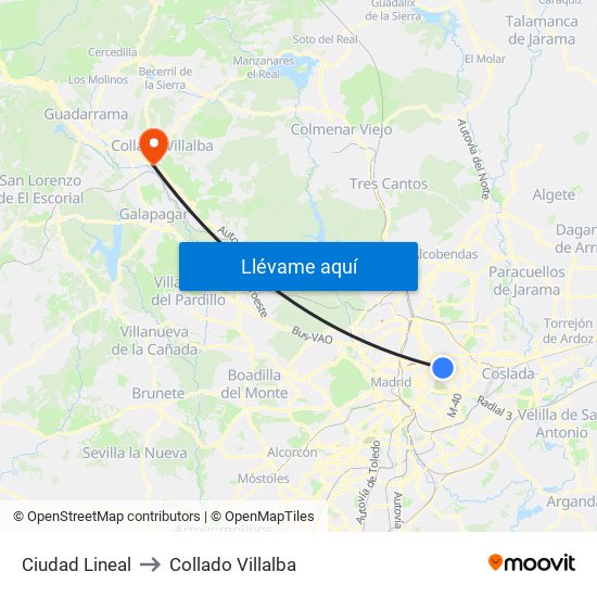 Ciudad Lineal to Collado Villalba map
