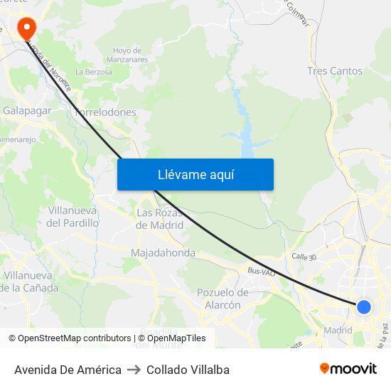 Avenida De América to Collado Villalba map